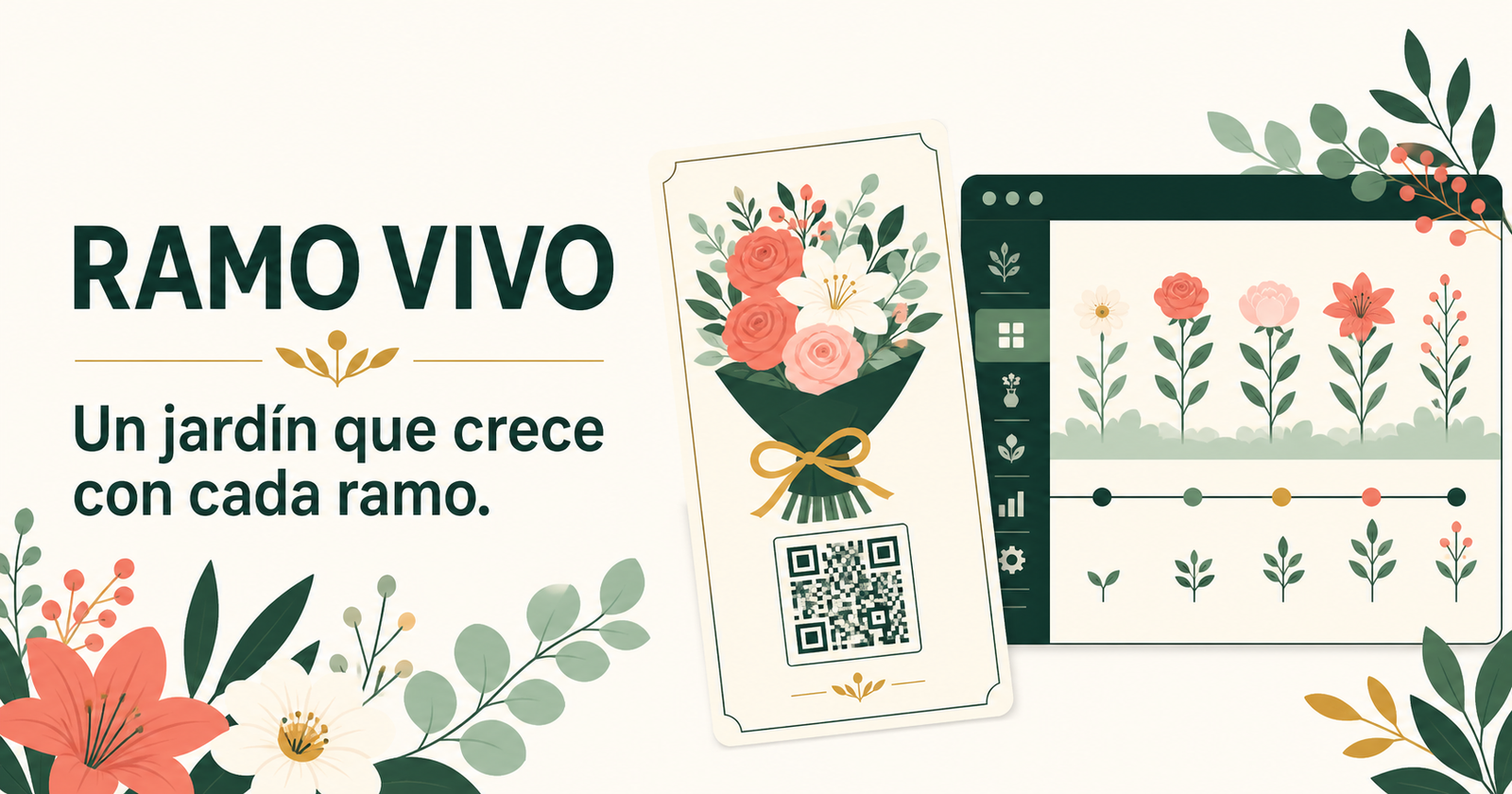 Ramo Vivo: ramo con QR, jardín digital y panel para florerías